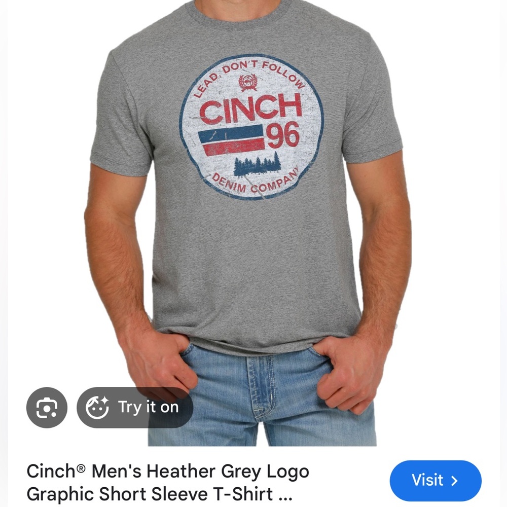 Cinch Men's Heather Gray and Logo Tee in Medium Like New